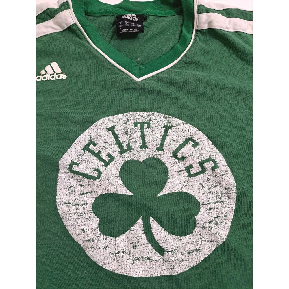 Boston Celtics Distressed Adidas NBA Basketball TShirt Men's Medium Logo Striped - Picture 3 of 11